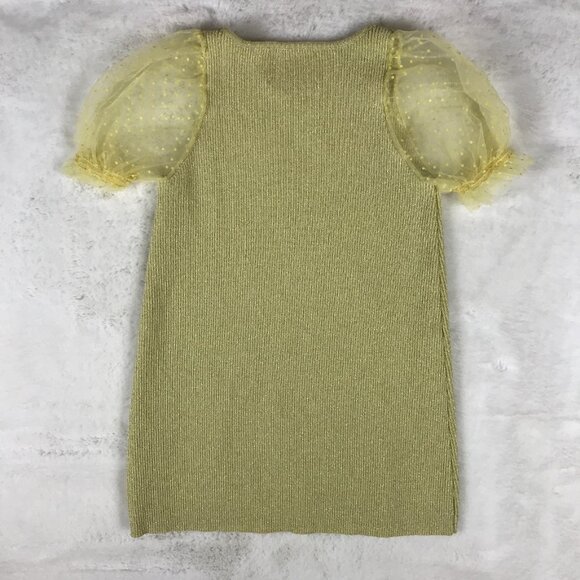 Kids Girls ZARA Golden Lime Metallic Puff Sleeve Mini Dress Size 6 - Picture 5 of 6